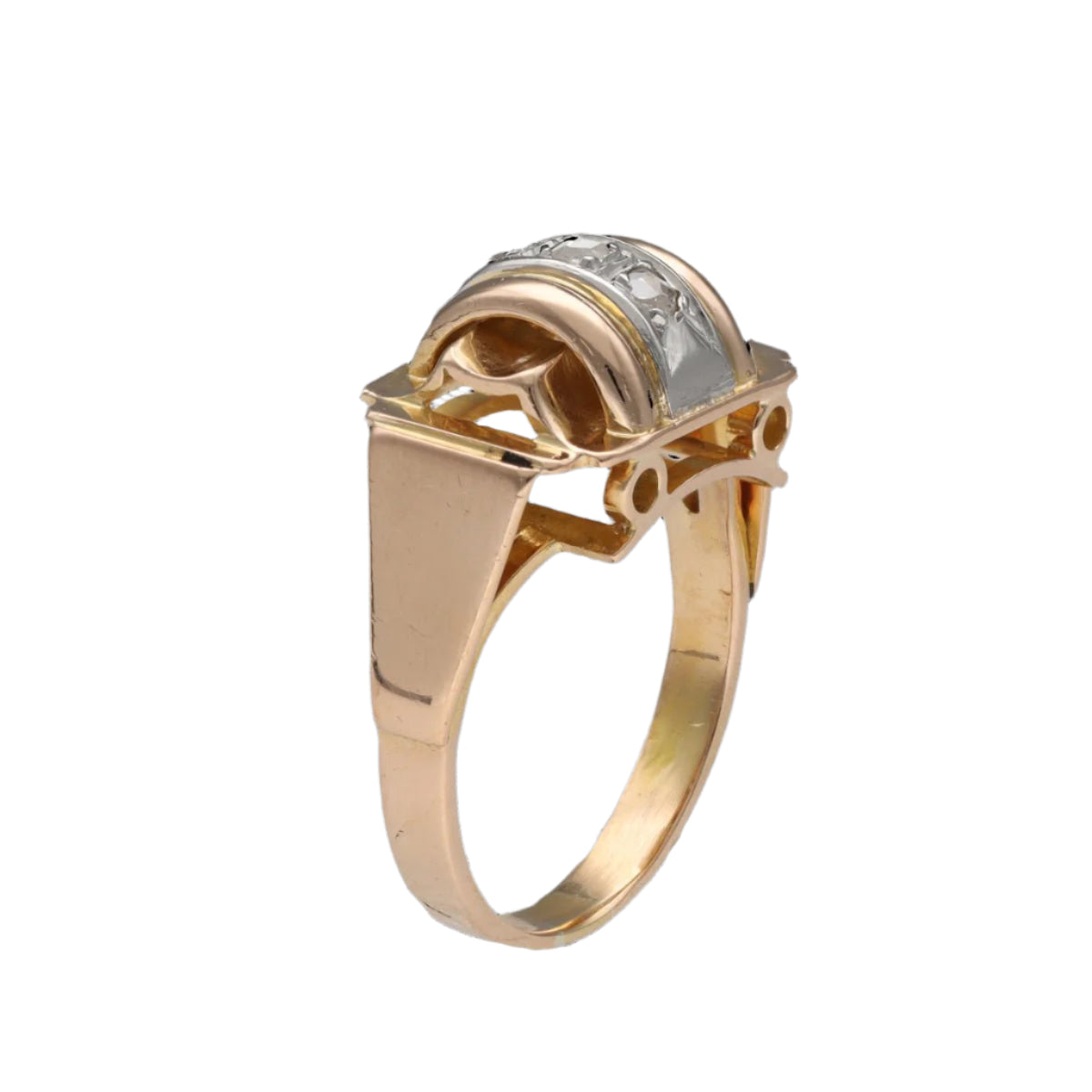 Bague Tank en or jaune, platine et diamants - Castafiore