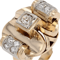 Bague Tank en or jaune, platine et diamants - Castafiore