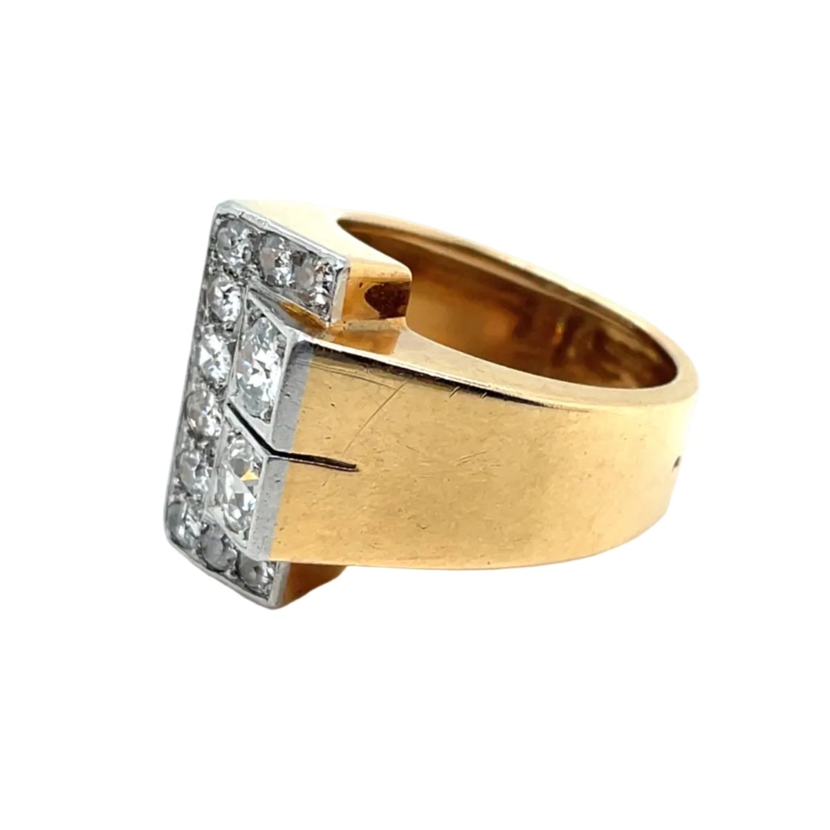 Bague Tank en or jaune, platine et diamants - Castafiore