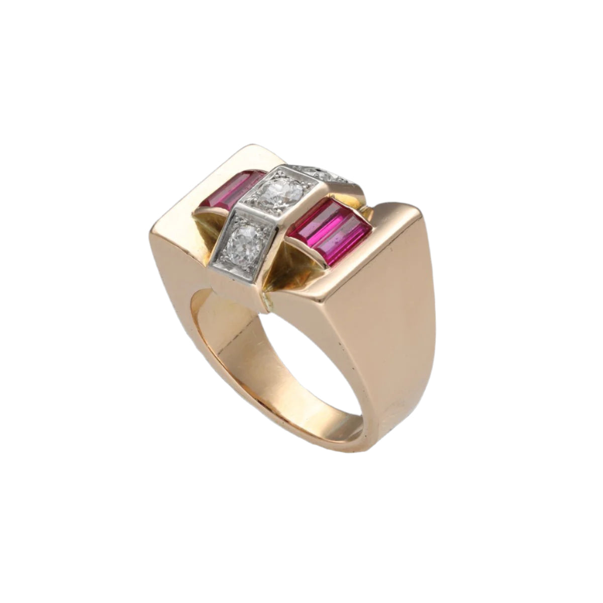 Bague Tank en or jaune, platine et diamants - Castafiore