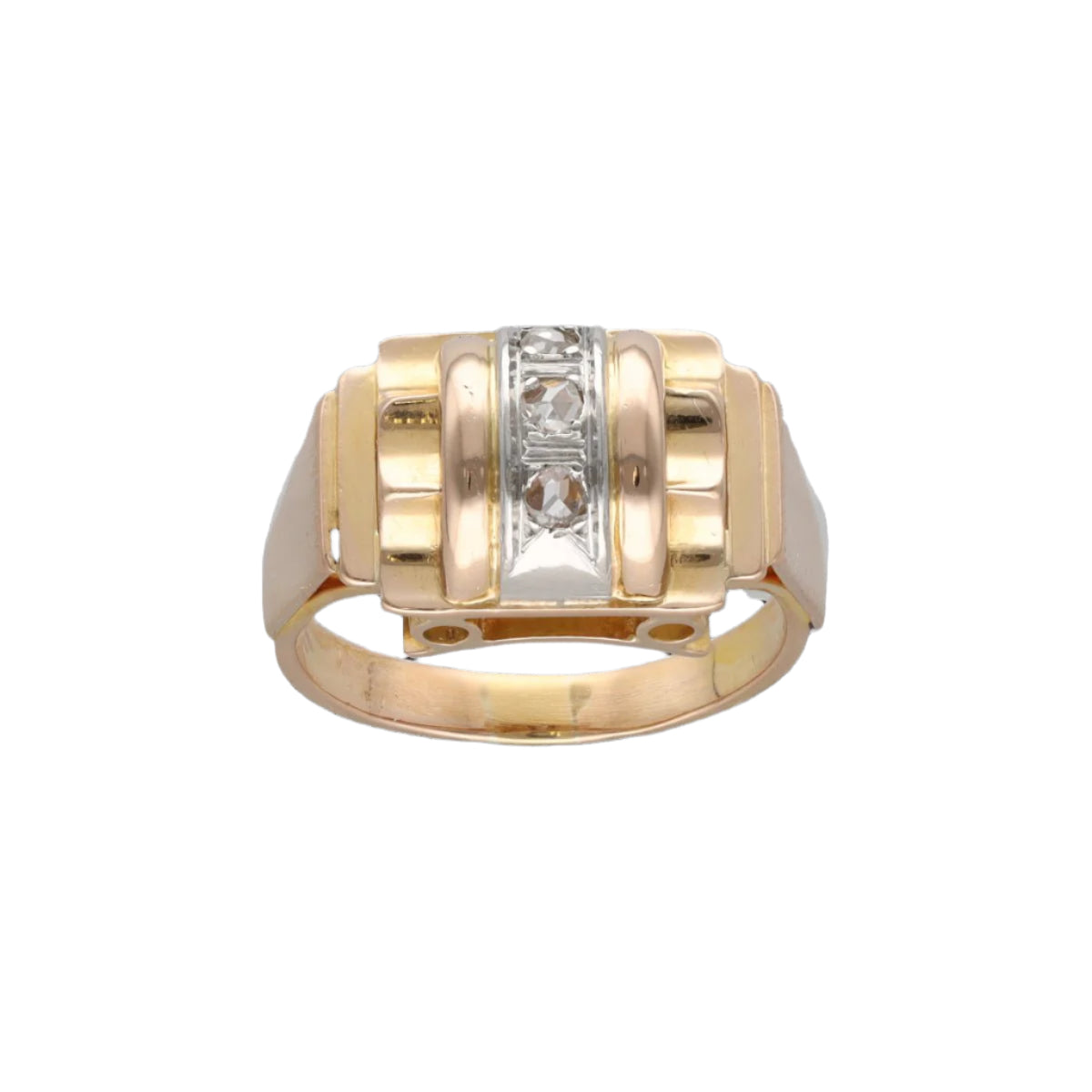 Bague Tank en or jaune, platine et diamants - Castafiore