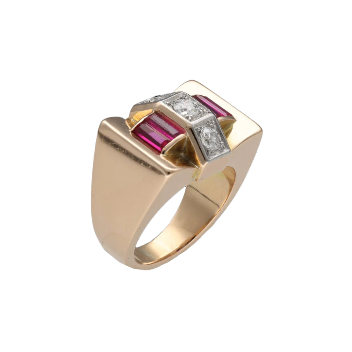 Bague Tank en or jaune, platine et diamants - Castafiore