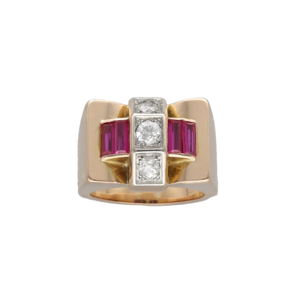 Bague Tank en or jaune, platine et diamants - Castafiore