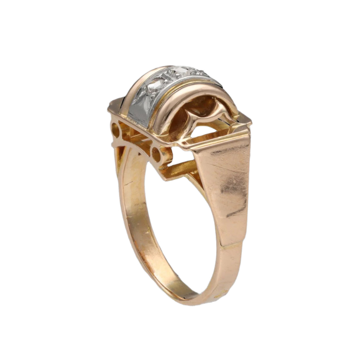 Bague Tank en or jaune, platine et diamants - Castafiore