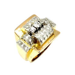 Bague Tank en or jaune, platine et diamants - Castafiore