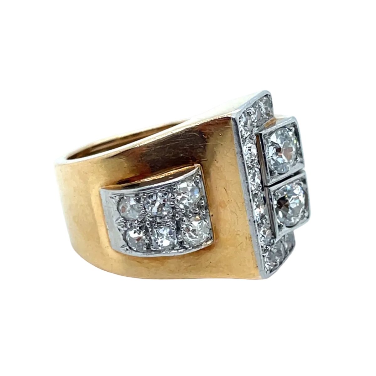 Bague Tank en or jaune, platine et diamants - Castafiore