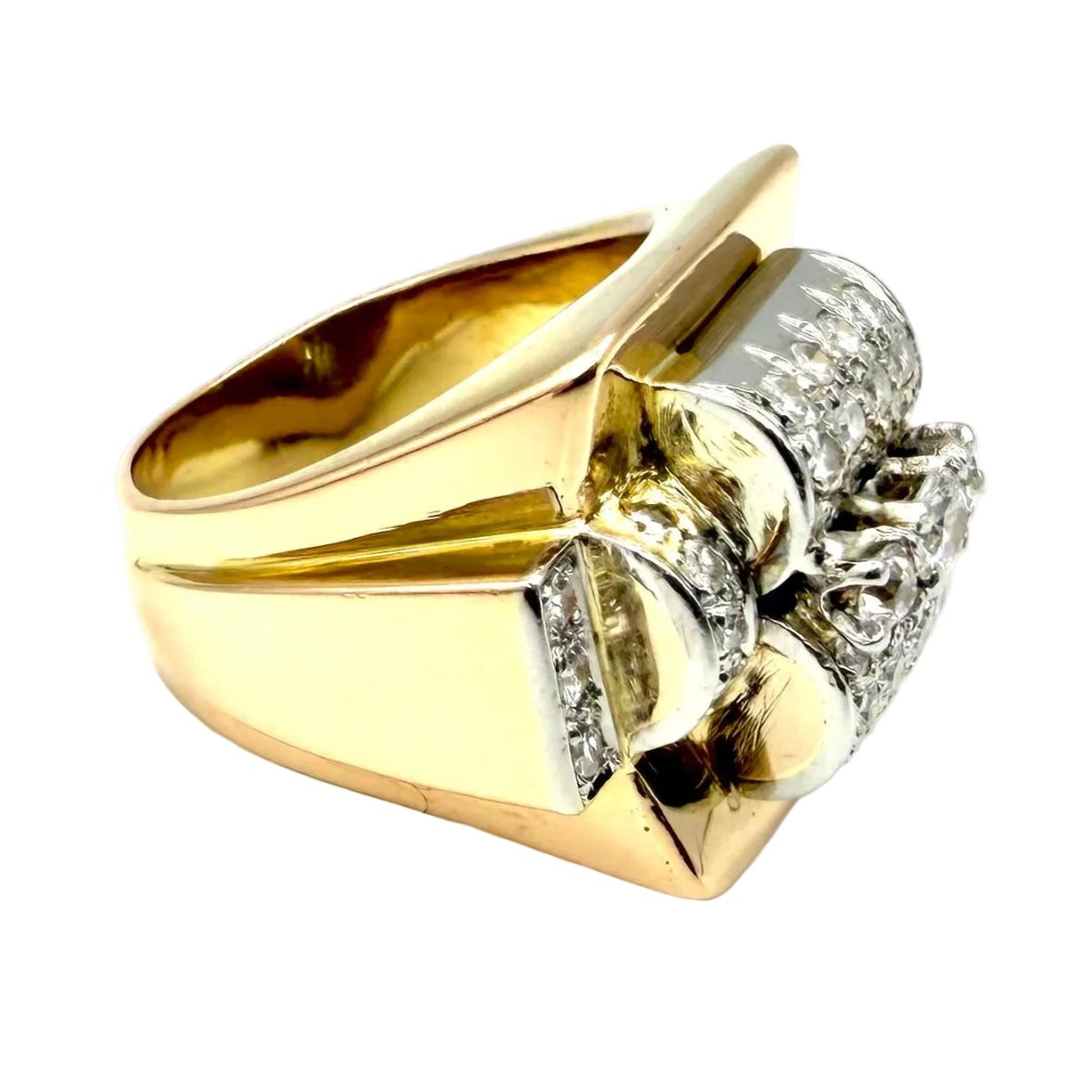 Bague Tank en or jaune, platine et diamants - Castafiore