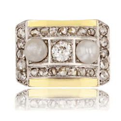 Bague Tank en or jaune, platine, perles et diamants - Castafiore