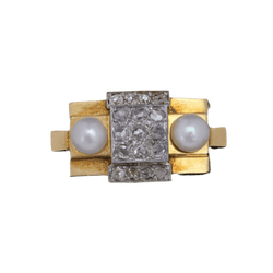 Bague Tank en or jaune, platine, perles et diamants - Castafiore