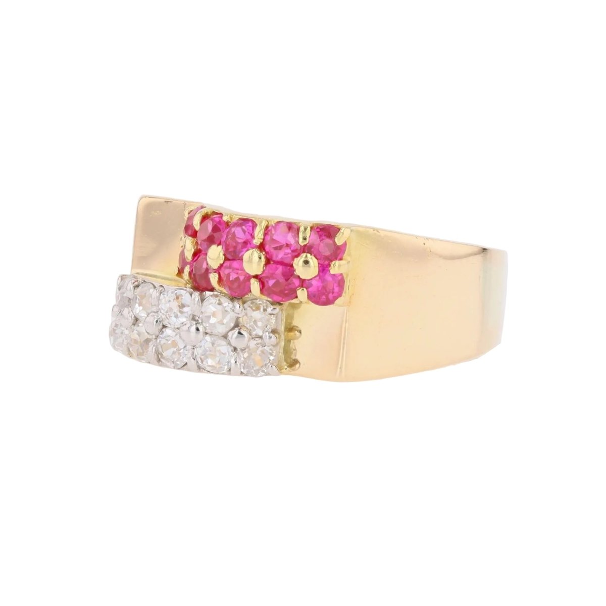 Bague Tank en or jaune, platine, rubis et diamants - Castafiore