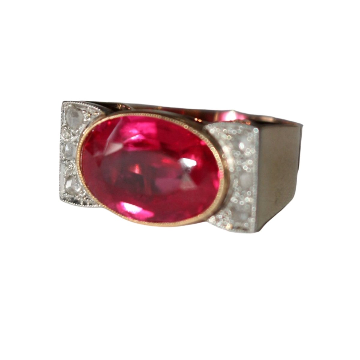 Bague Tank en or jaune, platine, saphir et diamants - Castafiore