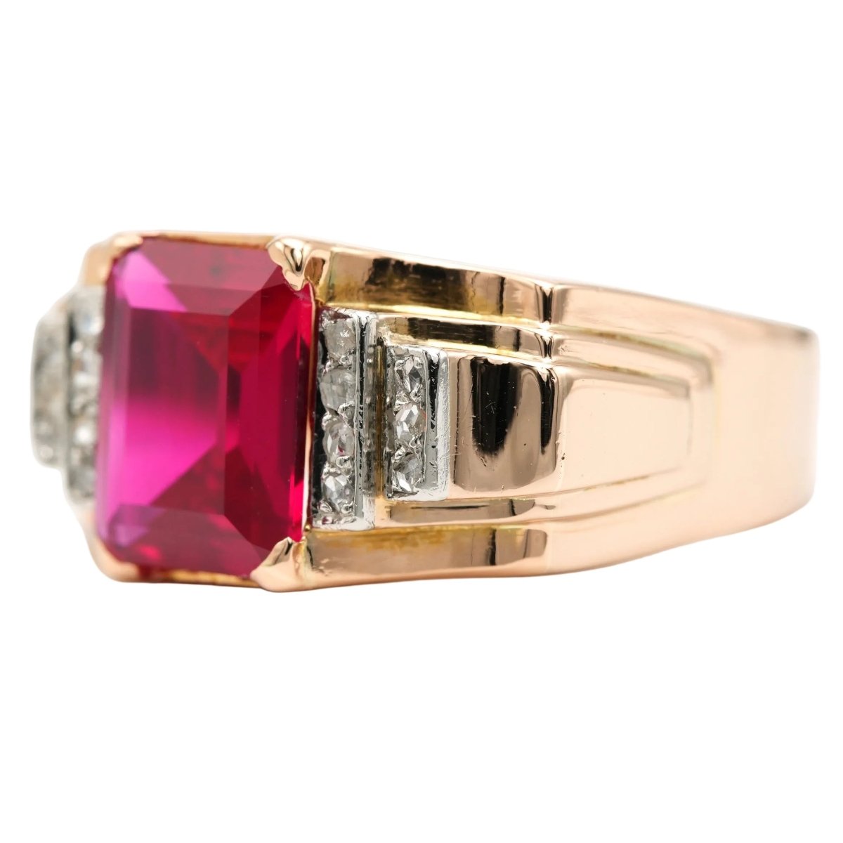 Bague Tank en or jaune, rubis et diamants - Castafiore