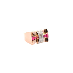 Bague Tank en or jaune, rubis et diamants - Castafiore