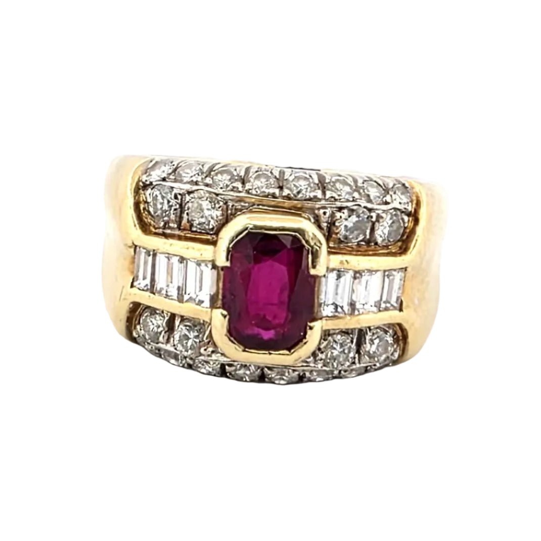 Bague Tank en or jaune, rubis et diamants - Castafiore