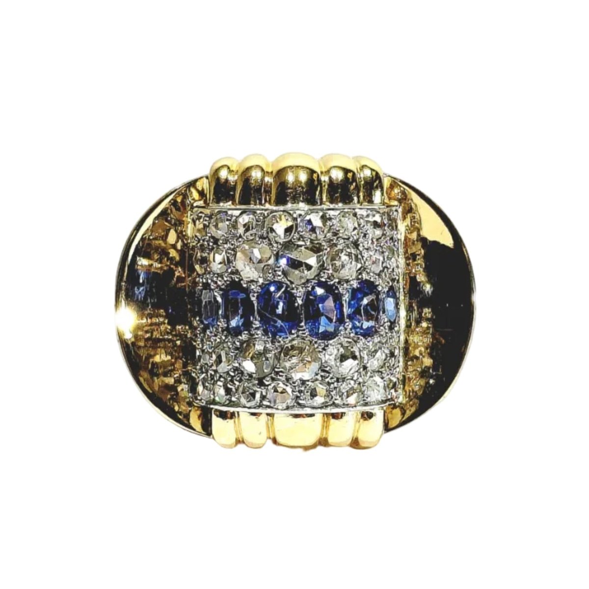 Bague Tank en or jaune, saphirs et diamants - Castafiore