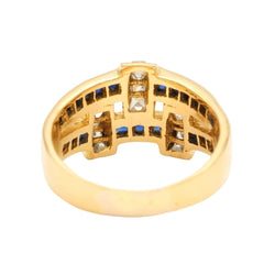 Bague Tank en or jaune, zirconiums et saphirs - Castafiore