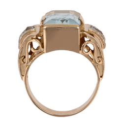 Bague Tank en or rose, aigue - marine et diamants - Castafiore