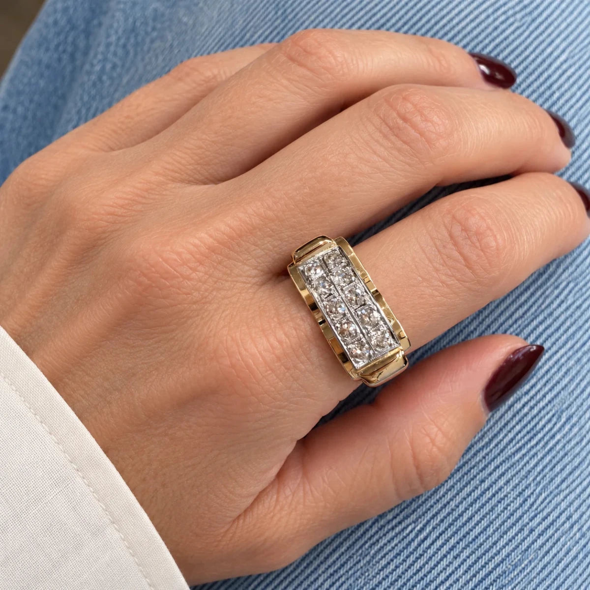 Bague Tank en or rose et diamants - Castafiore
