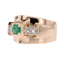 Bague Tank en or rose, platine, émeraude et diamants - Castafiore