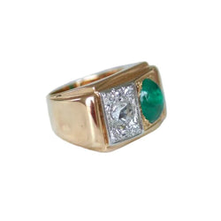 Bague Tank en or rose, platine, émeraude et diamants - Castafiore