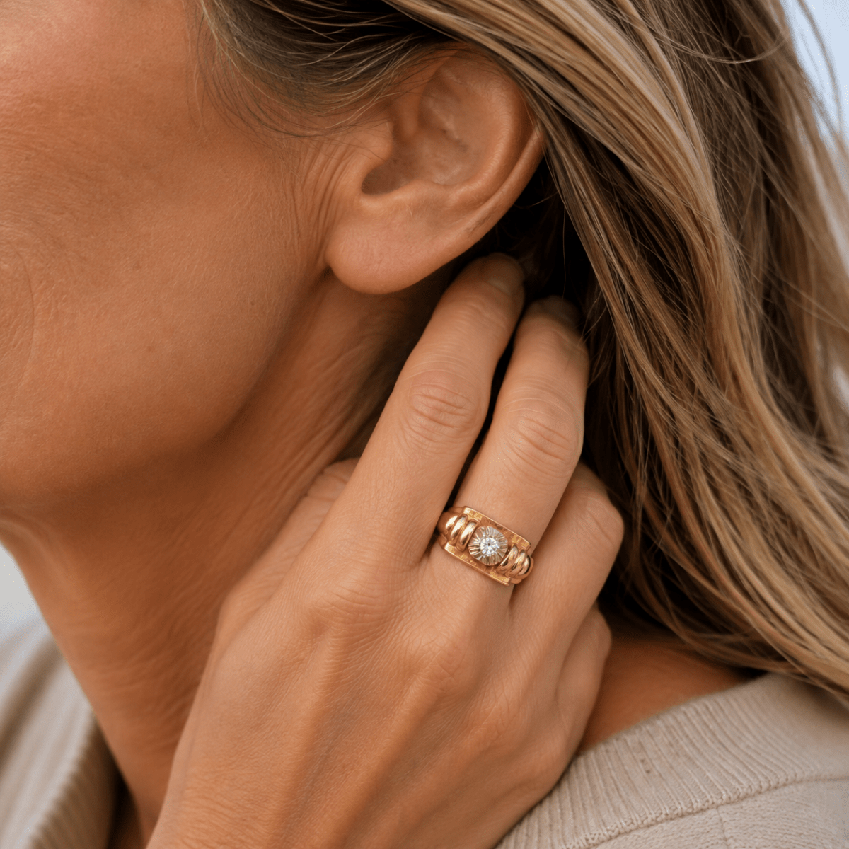 Bague Tank en or rose, platine et diamant - Castafiore