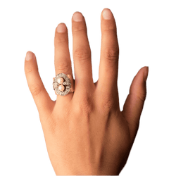 Bague Tank en or rose, platine, perles et diamants - Castafiore
