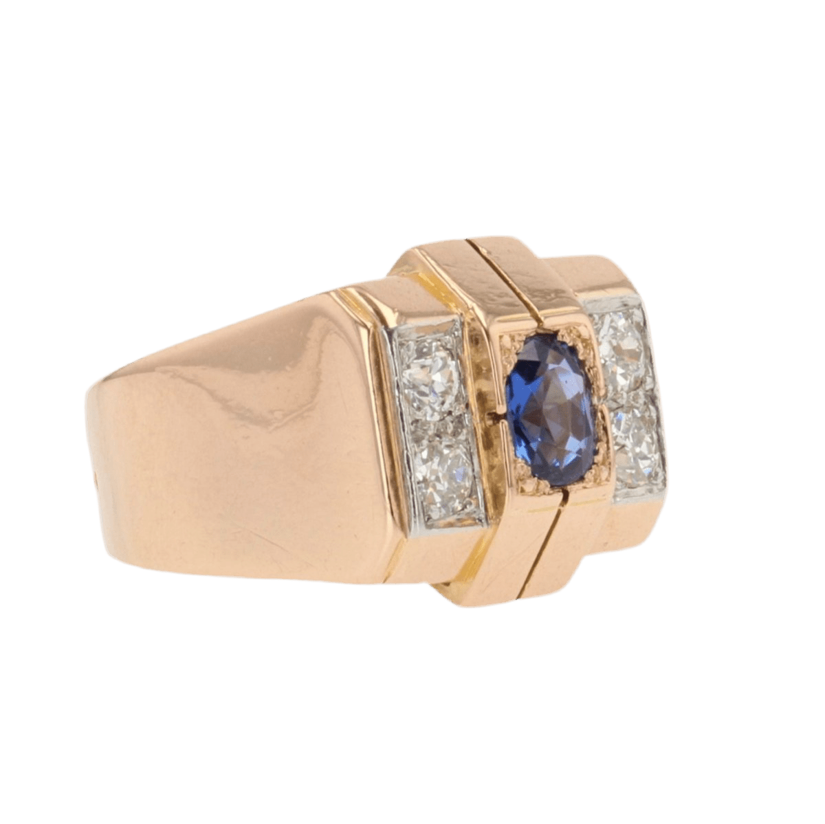 Bague Tank en or rose, platine, saphir et diamants - Castafiore