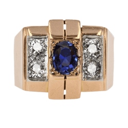 Bague Tank en or rose, platine, saphir et diamants - Castafiore
