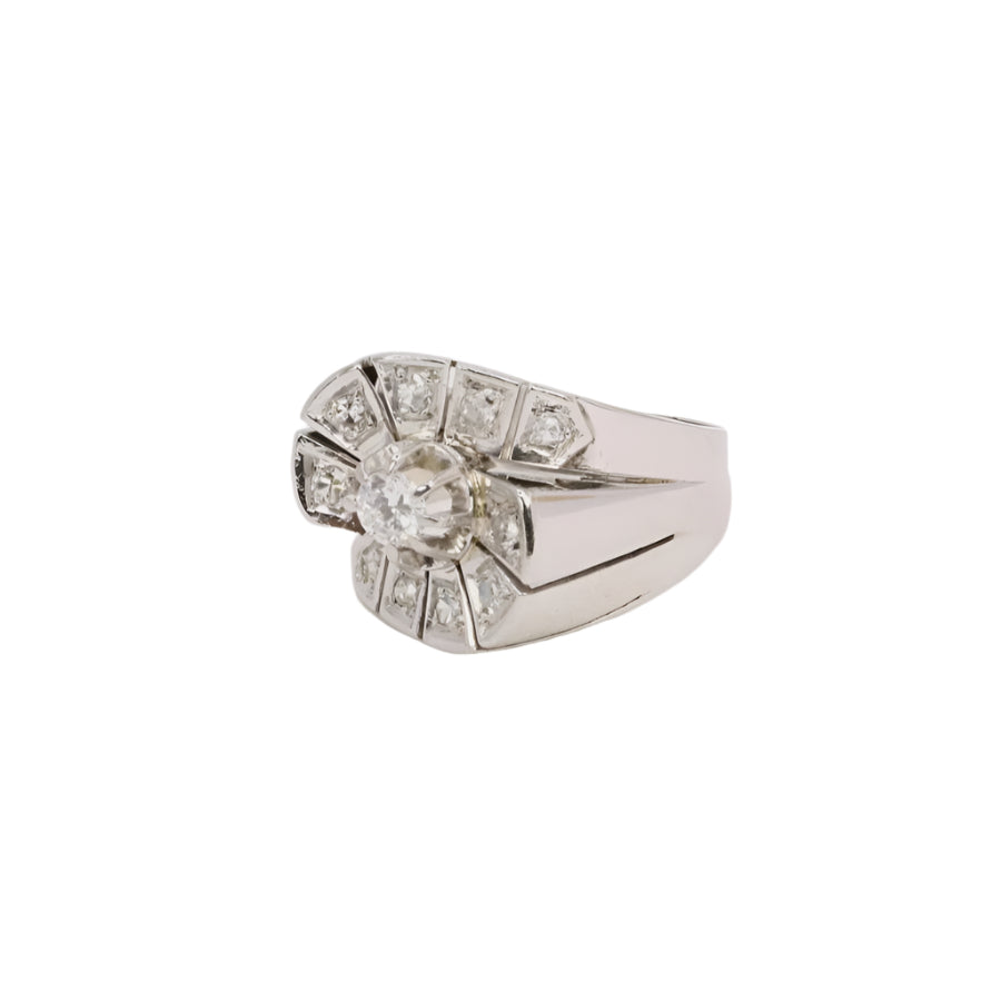Bague tank or blanc diamants taille ancienne - Castafiore