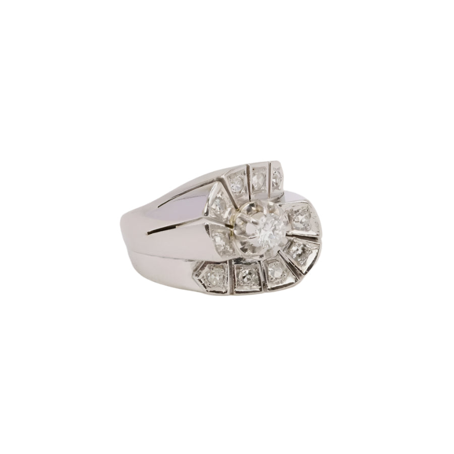 Bague tank or blanc diamants taille ancienne - Castafiore