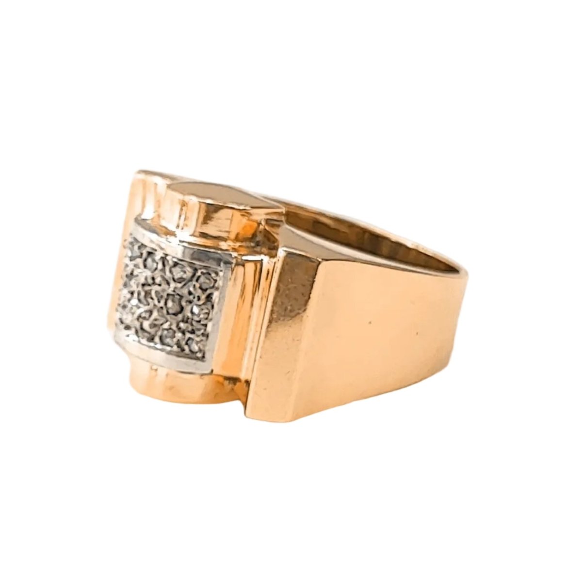 Bague Tank or rose, platine et diamants - Castafiore