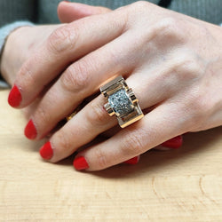 Bague Tank or rose, platine et diamants - Castafiore