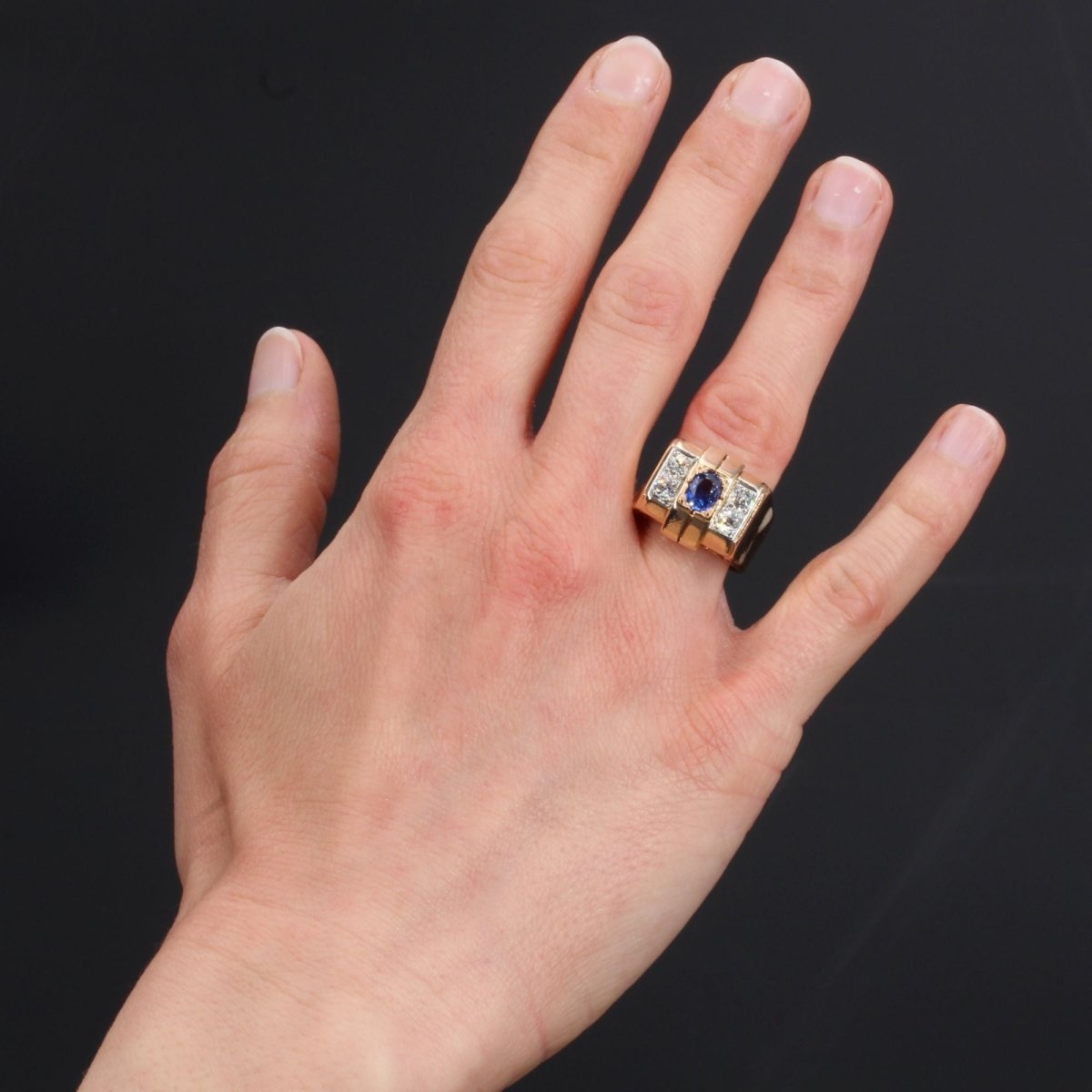 Bague tank saphir diamants - Castafiore