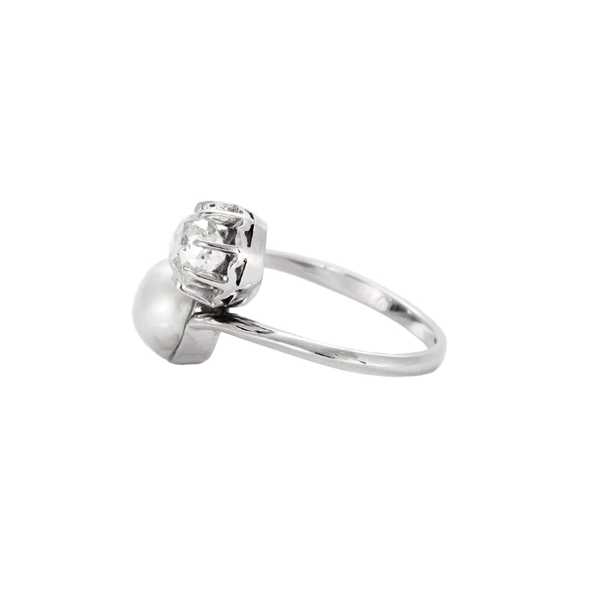 Bague Toi et Moi en or blanc, perle, et diamant - Castafiore