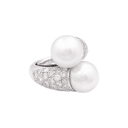 Bague Toi et Moi en or blanc, perles et diamants - Castafiore