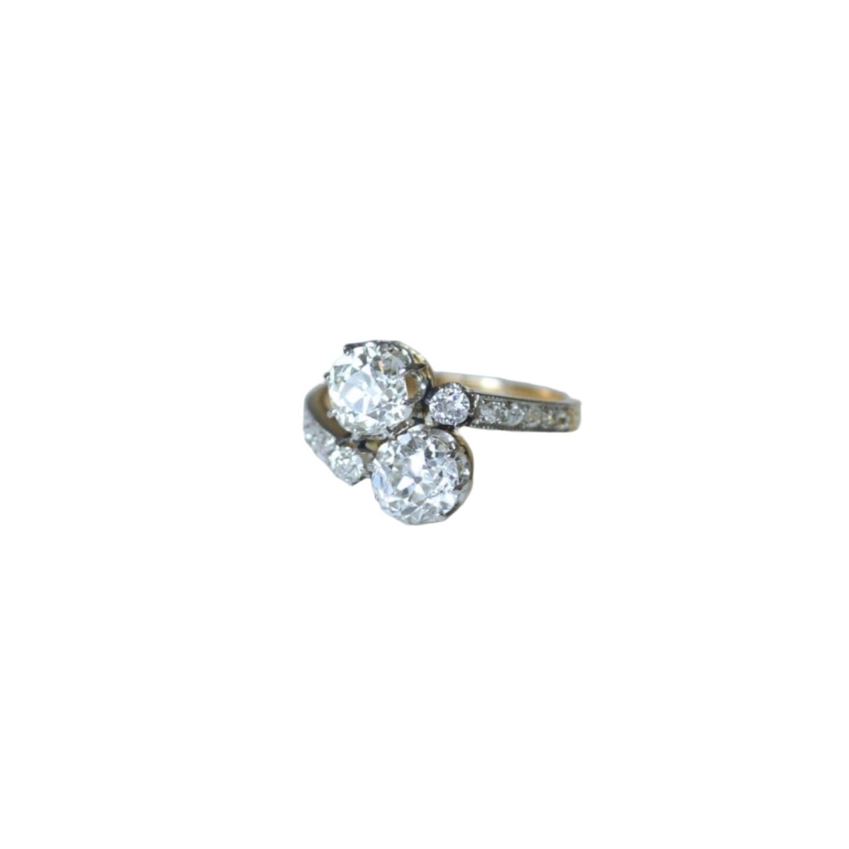 Bague Toi et Moi en or jaune, platine, et diamants - Castafiore