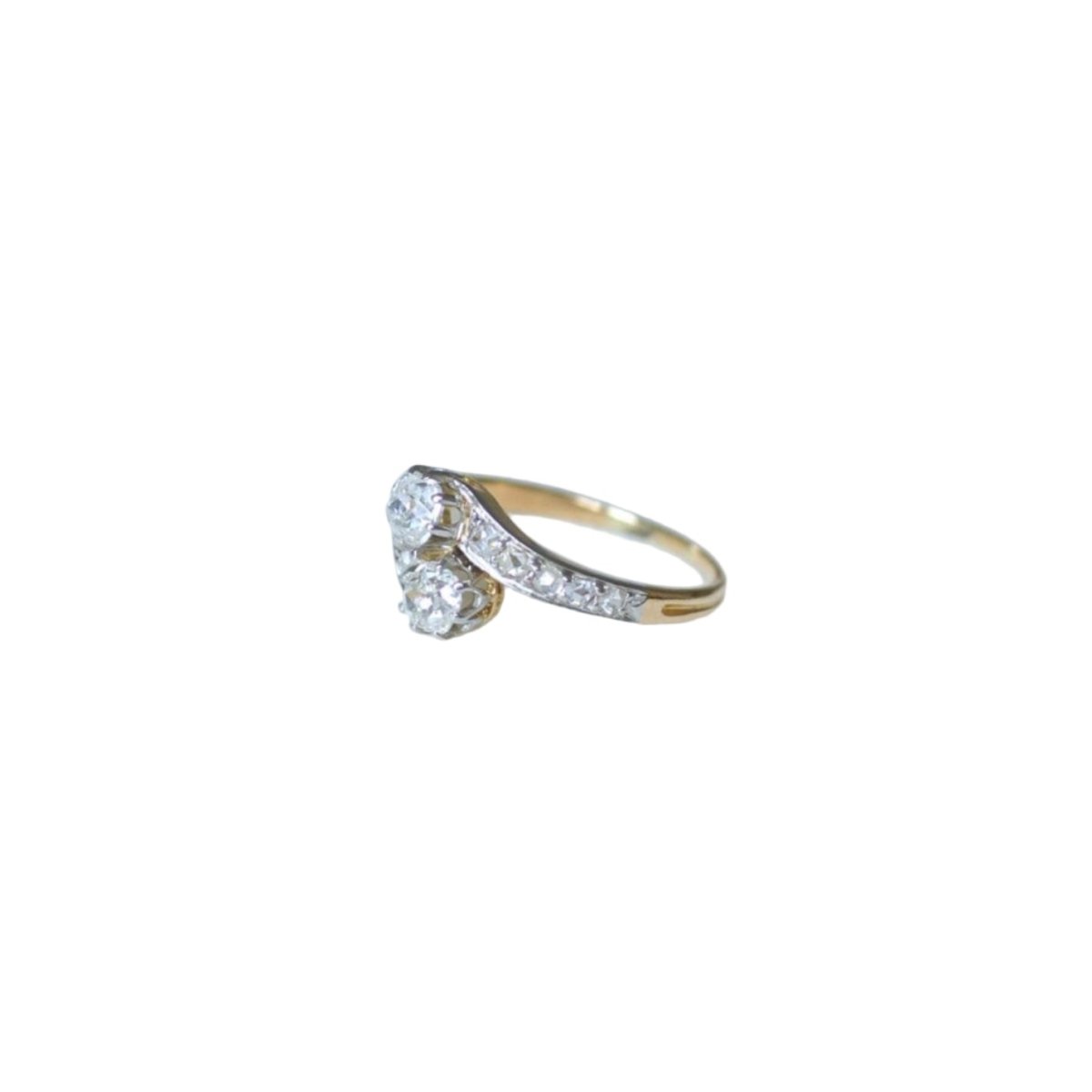 Bague Toi et Moi en or jaune, platine, et diamants - Castafiore