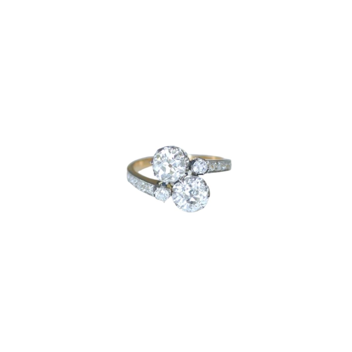 Bague Toi et Moi en or jaune, platine, et diamants - Castafiore