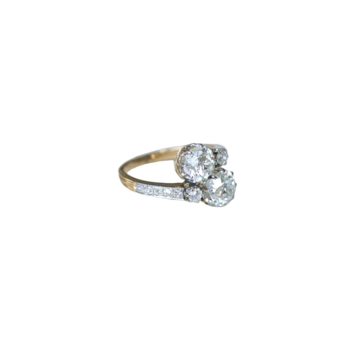 Bague Toi et Moi en or jaune, platine, et diamants - Castafiore