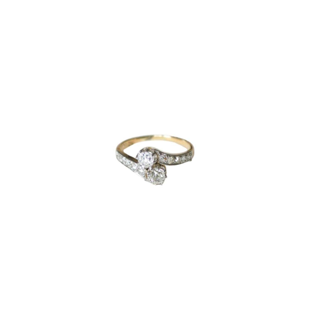 Bague Toi et Moi en or jaune, platine, et diamants - Castafiore