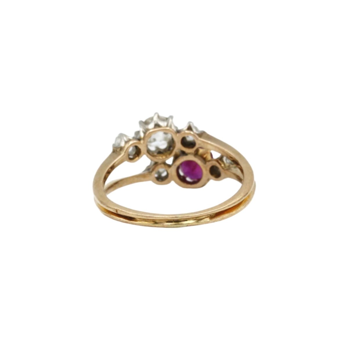 Bague Toi et Moi en or jaune, platine, rubis et diamants - Castafiore