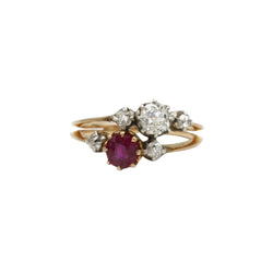 Bague Toi et Moi en or jaune, platine, rubis et diamants - Castafiore