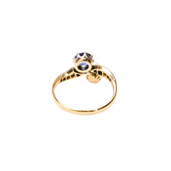 Bague Toi et Moi en or jaune, platine, saphir, perle de culture, et diamants - Castafiore