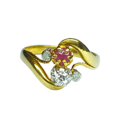 Bague Toi et Moi en or jaune, rubis et diamant - Castafiore