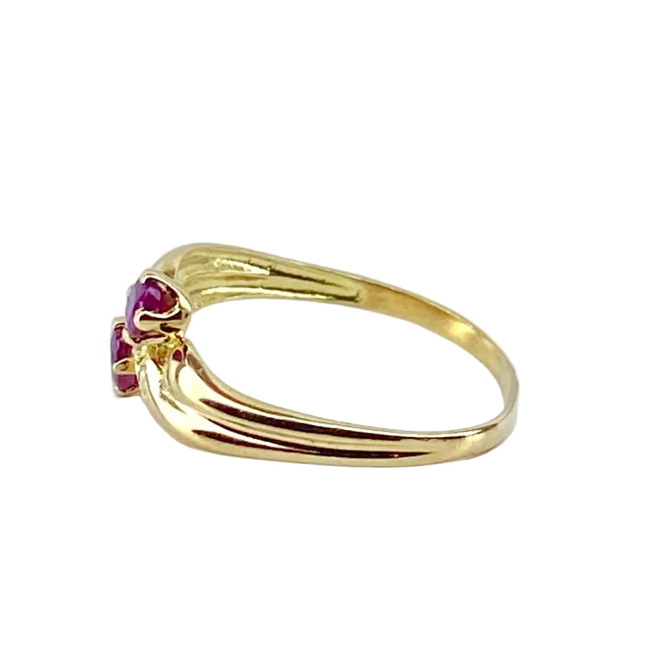 Bague toi et moi en or jaune, rubis et diamants - Castafiore