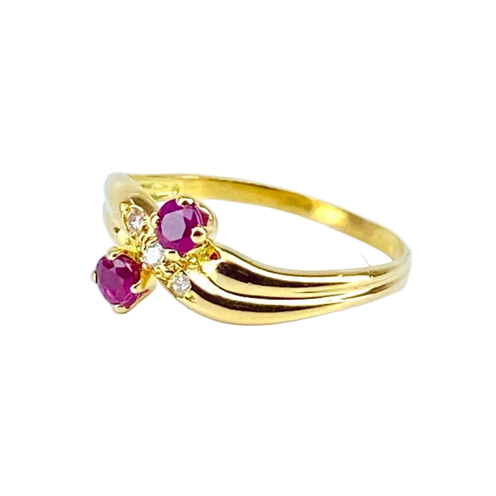 Bague toi et moi en or jaune, rubis et diamants - Castafiore