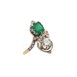 Bague Toi & Moi émeraude diamants en or - Castafiore