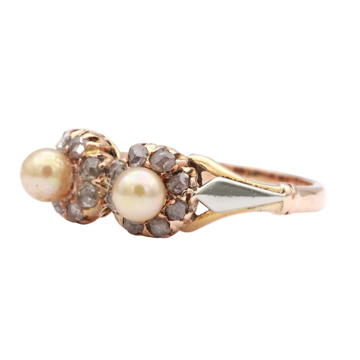 Bague Toi & Moi en blanc, or jaune, perles et diamants - Castafiore