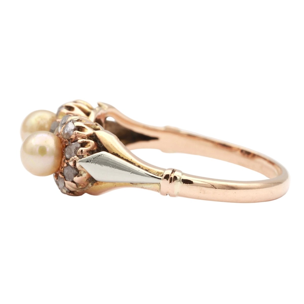 Bague Toi & Moi en blanc, or jaune, perles et diamants - Castafiore