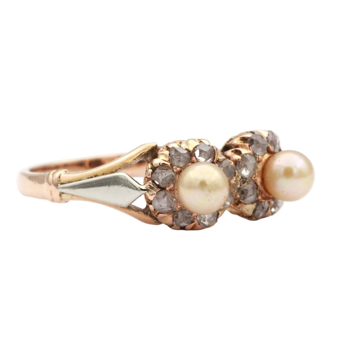 Bague Toi & Moi en blanc, or jaune, perles et diamants - Castafiore